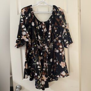 SHEIN Curve Floral Print Drawstring Waist Romper